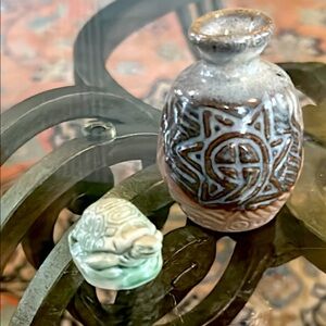Decorative Ceramic Vase with Turtle Figurine